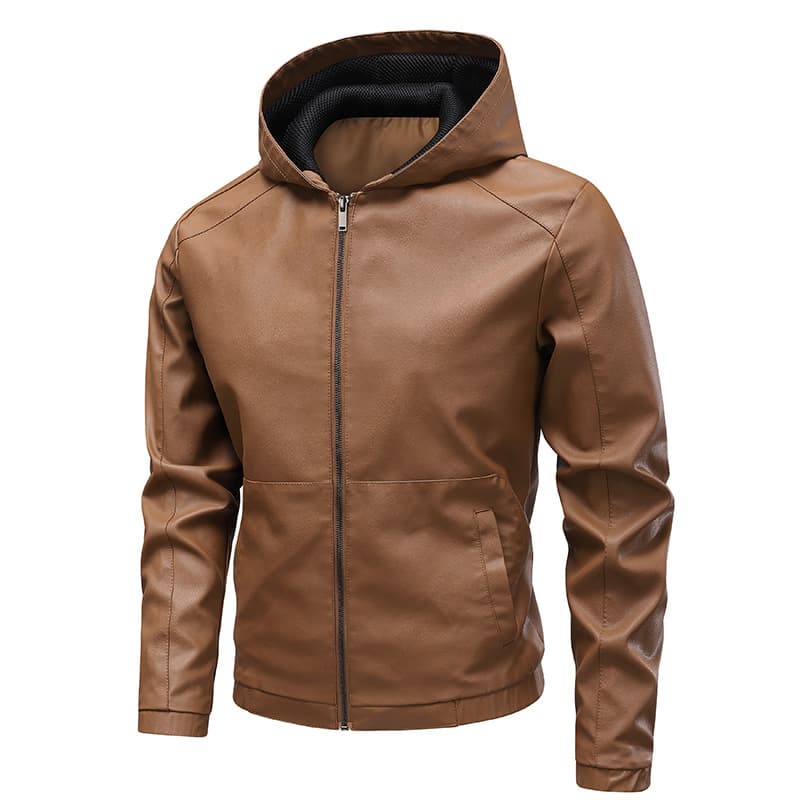 New 2025 Spring/Autumn American Retro Hooded PU Leather Motorcycle Jacket for Men, Youth Casual Cool Style