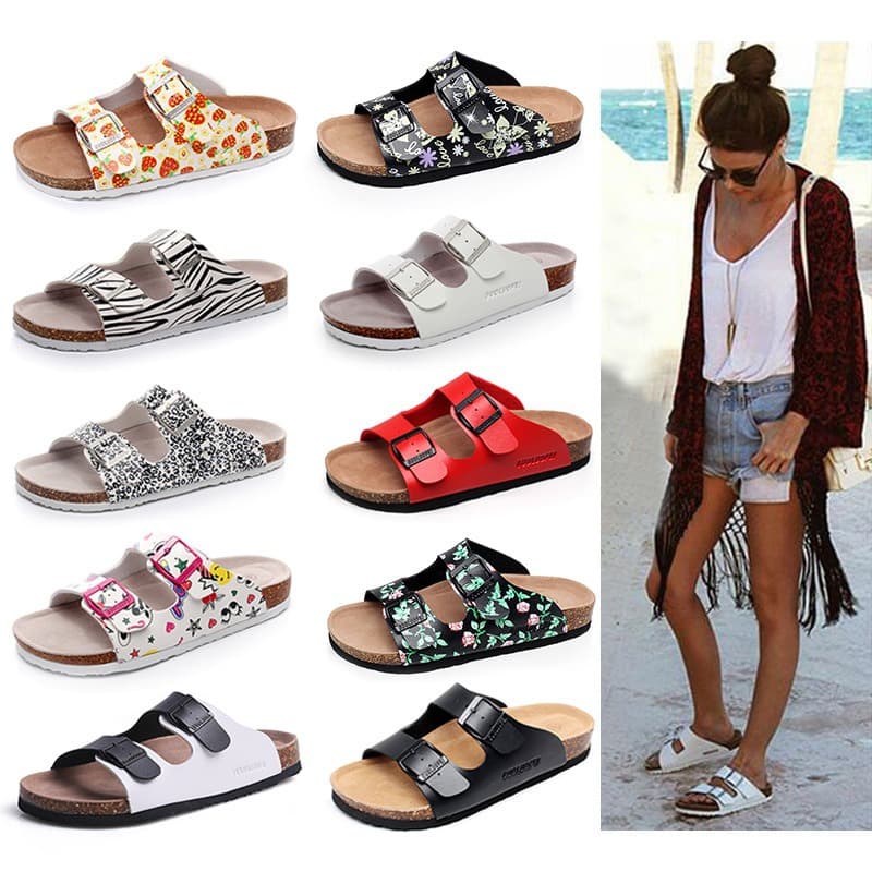 AliExpress Hot Selling Cork Sandals Outdoor Cross-border Large Size Foreign Trade Flip-flops One-strap Double Buckle Beach Shoes Birkenstock Style