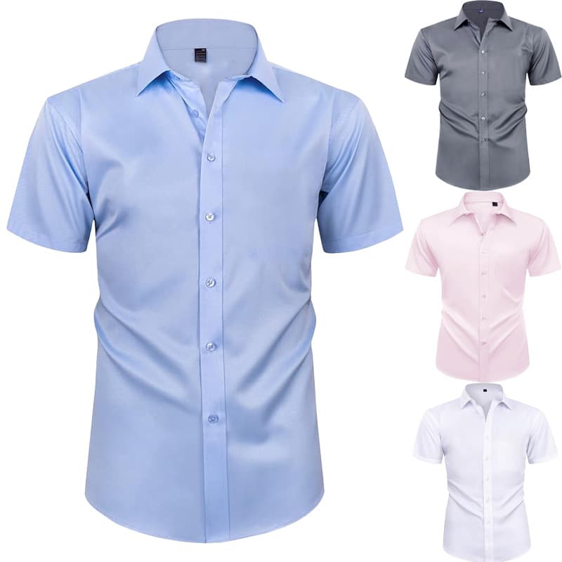 Men's Short Sleeve Pure Color Shirt Formal Iron Free Clothing Breathable Machine Washable Antibacterial Wear Resistant Sweat Absorbent