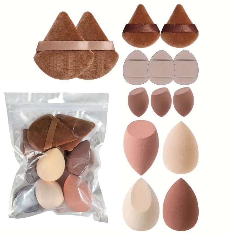 14-piece powder puff set in bag, cross-border drift bottle, beauty egg, thumb puff, cotton puff, mini puff