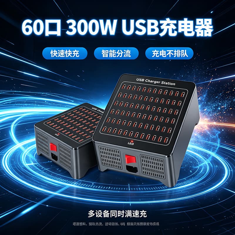 Cross-border exclusive supply of 60-port power adapter 300W mobile phone charging station studio office USB multi-port desktop charger