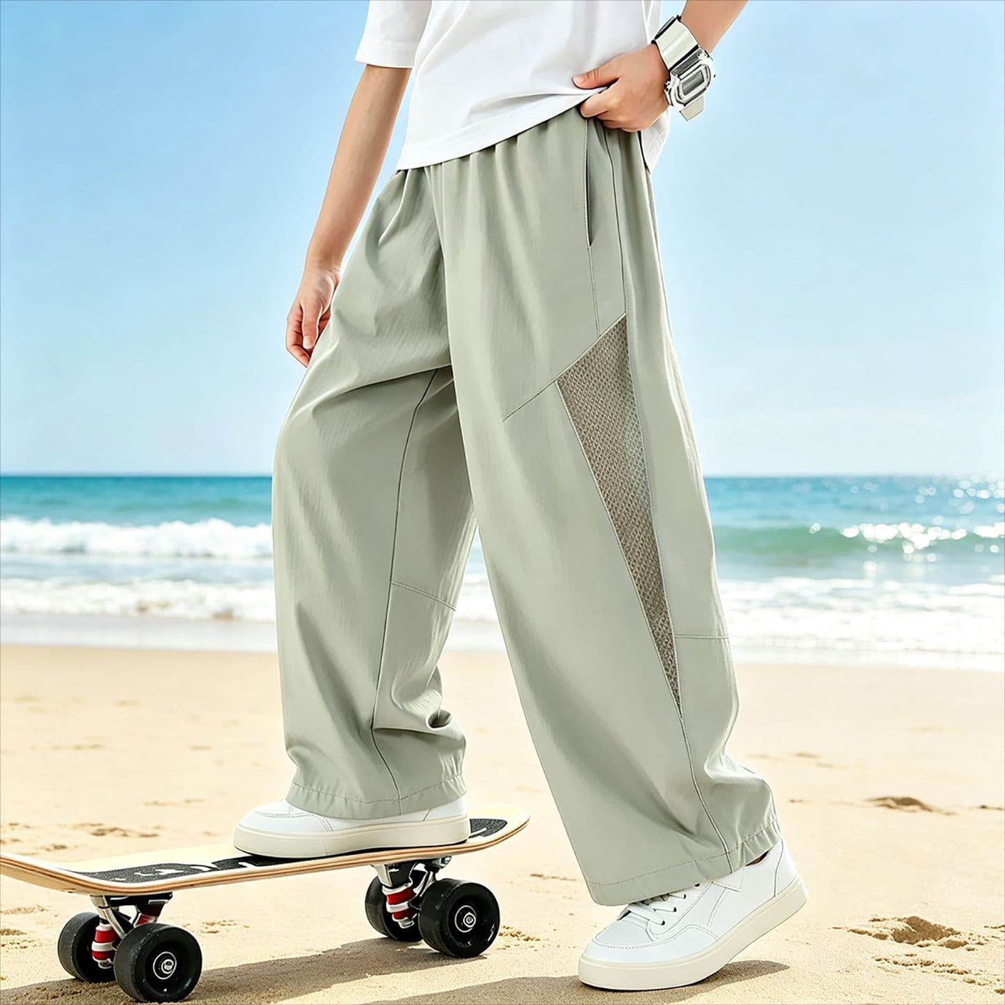 Boys Summer Mosquito-Repellent Pants Thin Quick-Dry Kids Ice Silk Long Pants for Older Children Breathable Mesh Pants