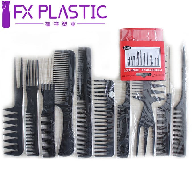 Source Popular Black 10-Piece Hairdressing Comb Set Barber Shop Styling Comb Plastic Makeup Comb for Hair Salon