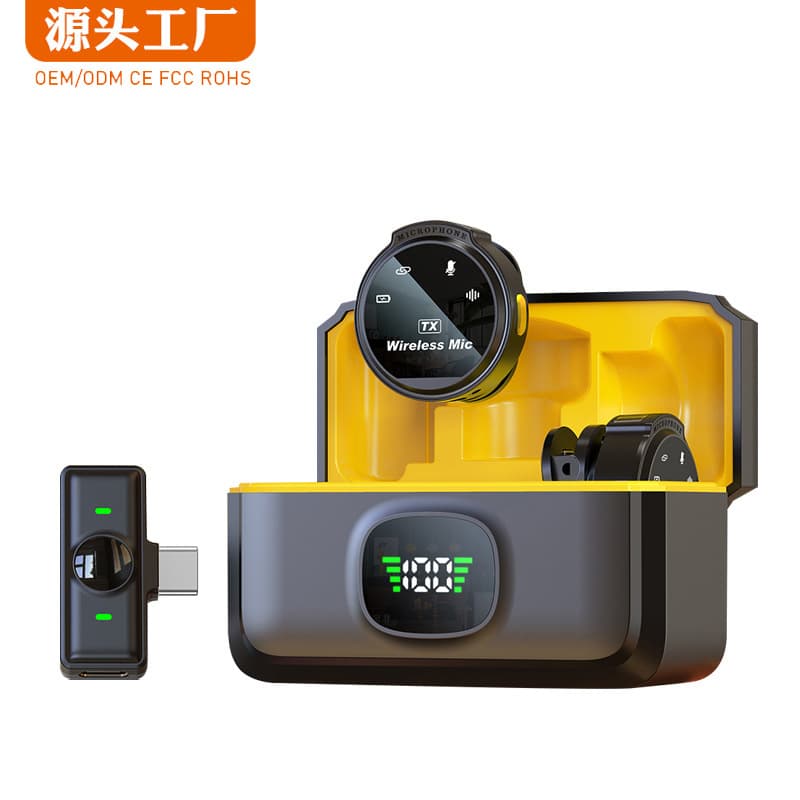 New Wireless Lavalier Microphone with Digital Display Charging Case for Live Streaming Video Recording Noise Reduction Mini Mic
