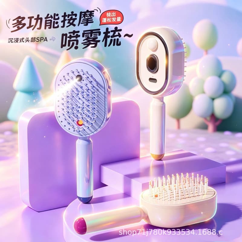 New Electric Spray Air Cushion Massage Comb, Essential Oil Atomizing Hair Care, Self-Cleaning, Anti-Static, Anti-Tangle Hairbrush