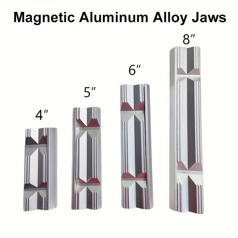 Bench vise, aluminum alloy V-shaped jaws, bench vise magnetic protective strip, multi-functional accessory, high friction jaw pad.