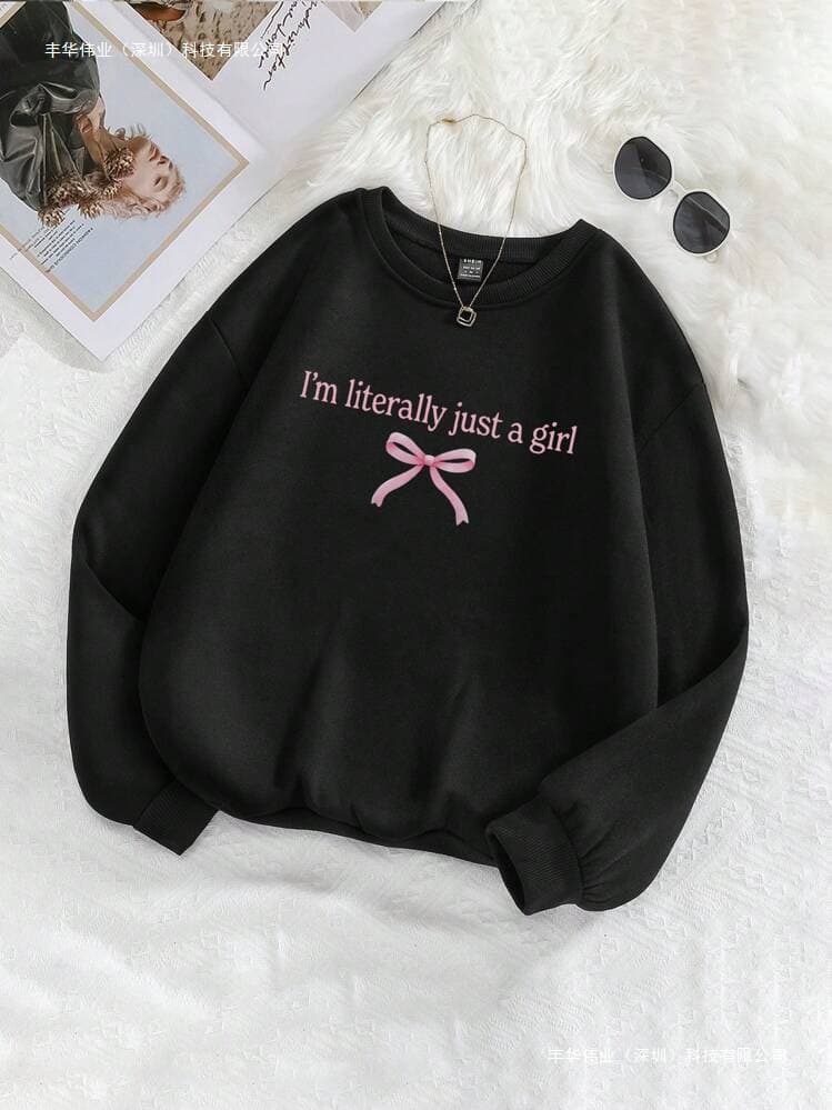 Flirla Fleece Sweatshirt, Pink Slogan & Bow Design, Fall/Winter