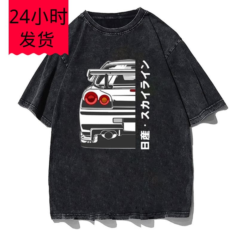 Nissan Skyline R34 GTR JdmRetro Washed T-Shirt Cotton Short