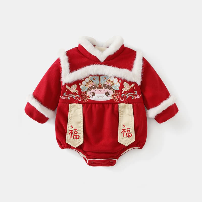 New winter style baby clothes embroidered New Year's greetings Chinese style New Year's festive clothes jumpsuits