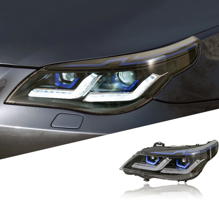 Headlight Assembly for 03-10 BMW E60, Upgrade Old 5 Series with New LED Projector Lens, Daytime Running Light, Turn Signal