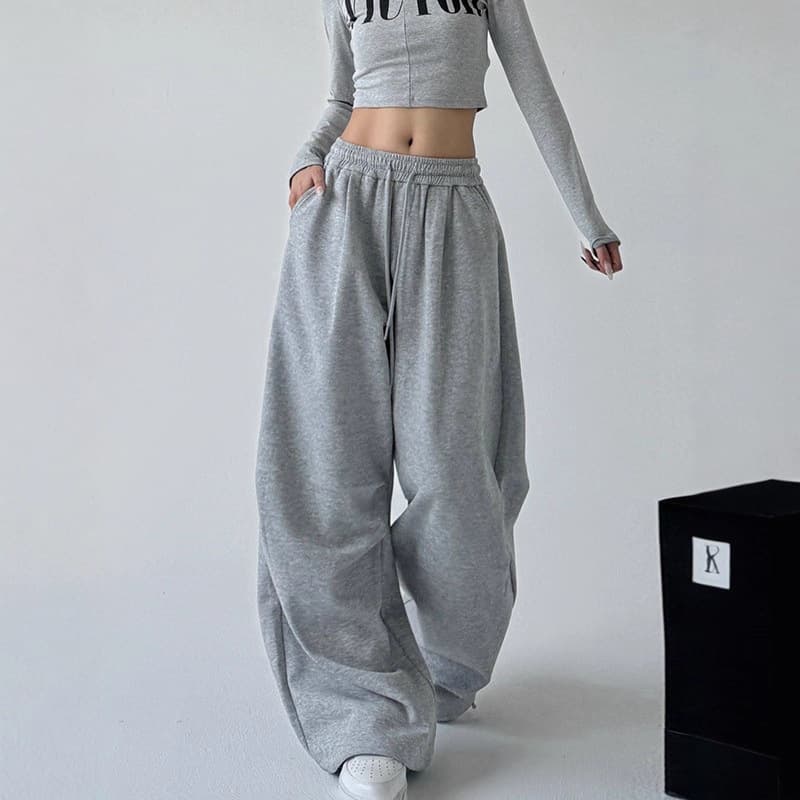 American Style Gray Sweatpants Women Spring Autumn 2025 New High Waist Straight Loose Casual Joggers Cargo Wide Leg Pants