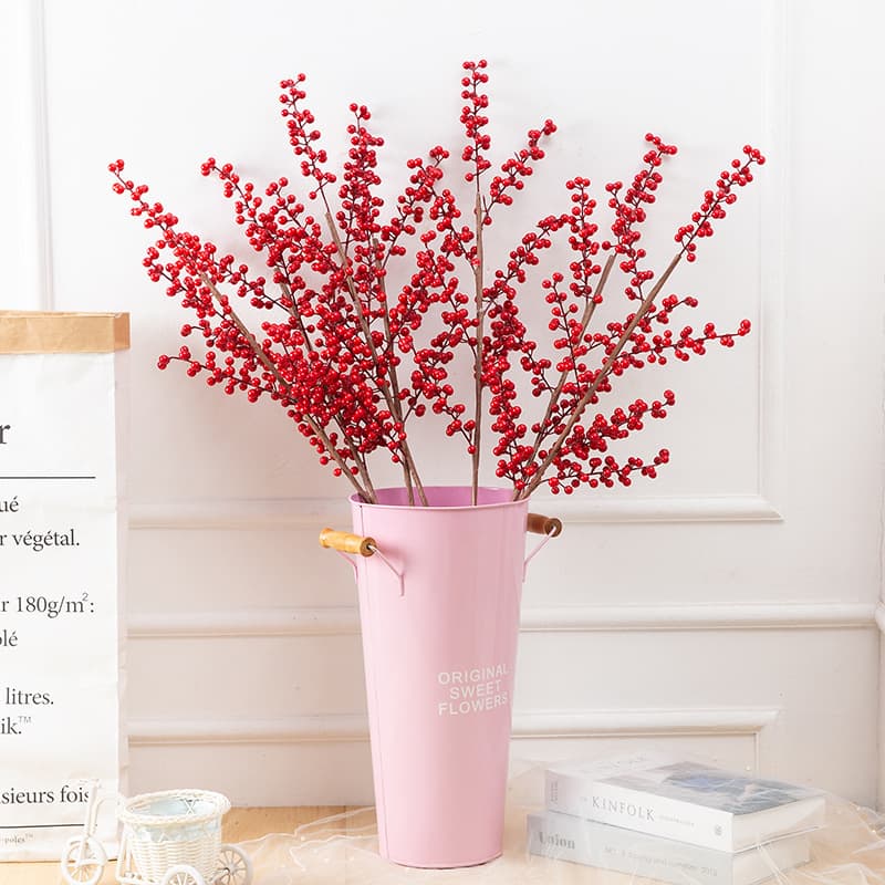 Artificial Fortune Berry Holly Red Berry Acacia Bean New Year Blessing Bucket Decoration Christmas Artificial New Year Flower Wholesale