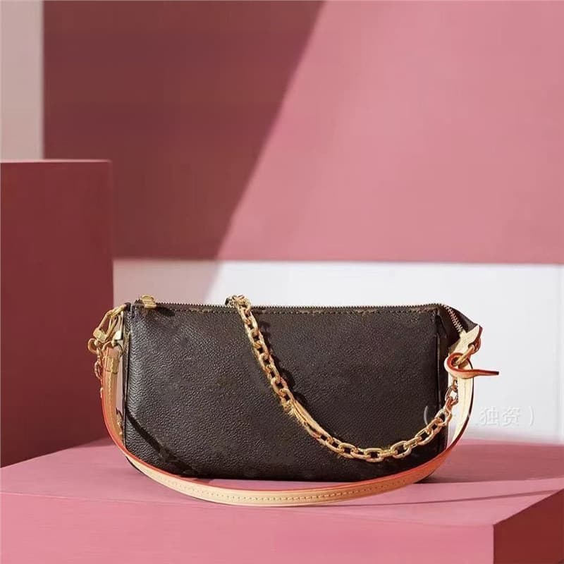 Guangzhou Foreign Trade New Style Vintage Monogram Mahjong Bag Pochette Handbag Double Strap Chain Single Shoulder Vintage Baguette Women's Bag