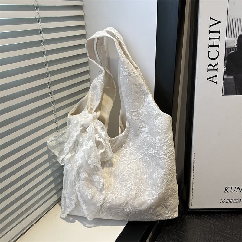 Korean Style Soft Single-Shoulder Bag Lace Trim Vest Bag Women Student School Bag Shopping Tote Bag