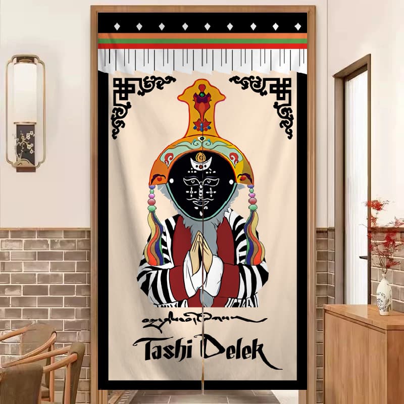 Tibetan ethnic cotton and linen door curtains, living room partition curtains, kitchen toilet blinds, no punching decorative fabric Buddhist hall curtains