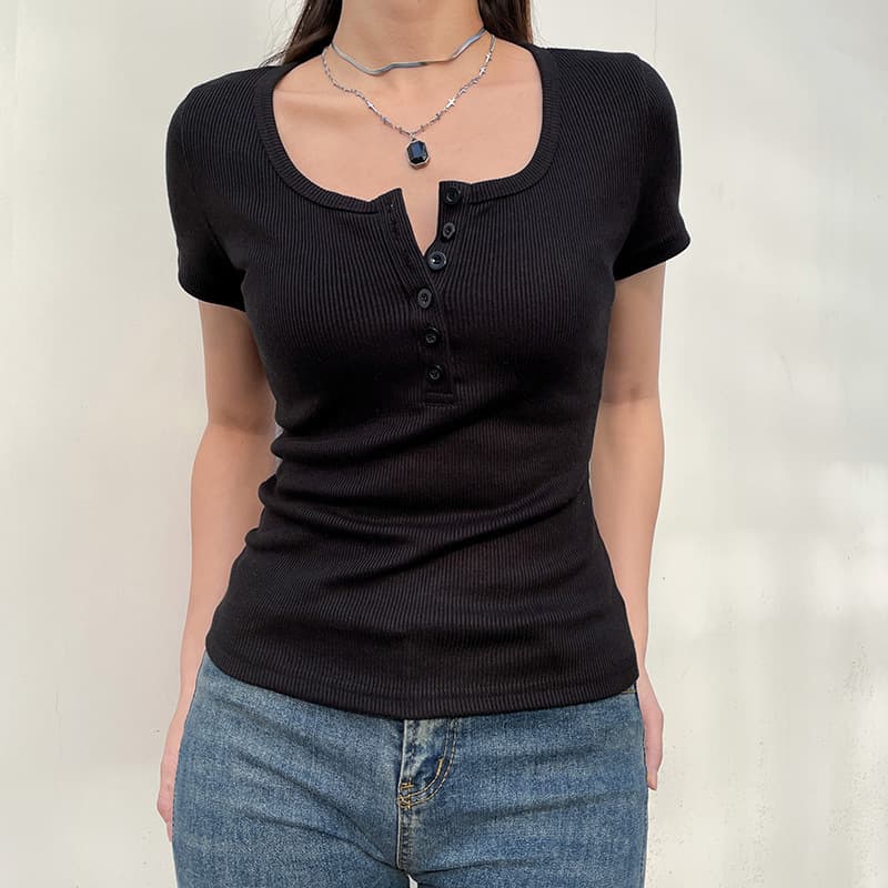 Women's Summer New Arrival Petite Fitted Slim Short Crop Top Short Sleeve Tee for Amazon Cross-Border