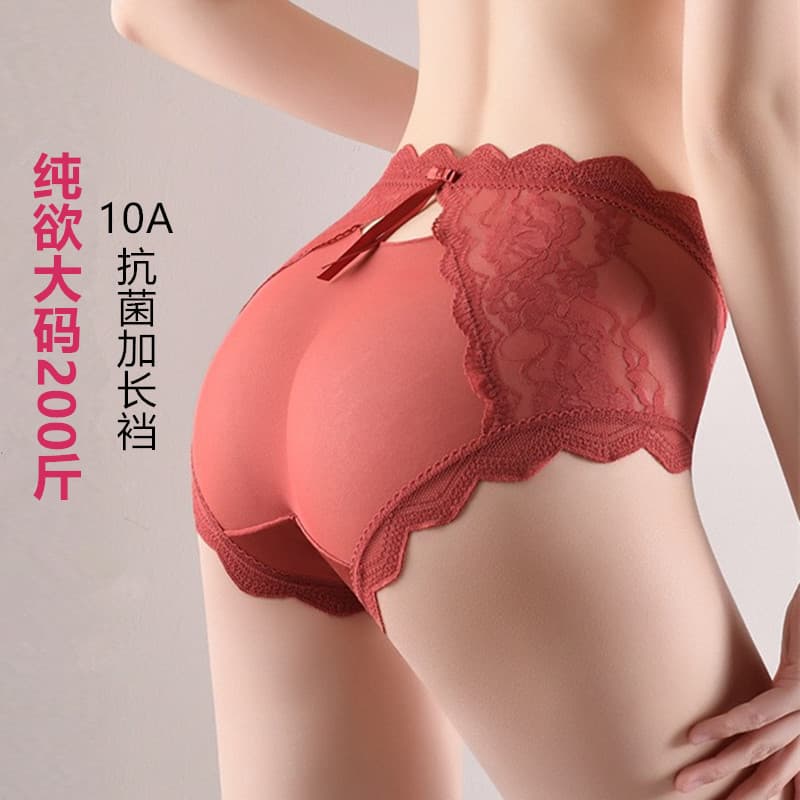 Sexy Lace Large Size Underwear for Women up to 200 Jin, Pure Cotton Antibacterial Semi-transparent Mesh, Pure and Seductive Summer Panties