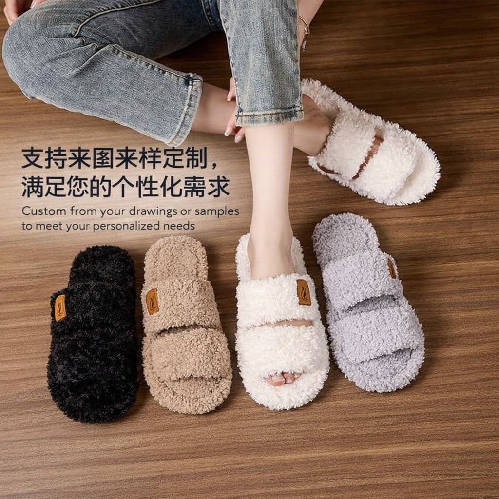Amazon Fuzzy Women's Plush House Slippers Winter Thick Sole Non-Slip Cotton Slippers Cross-Border E-Commerce Bestseller