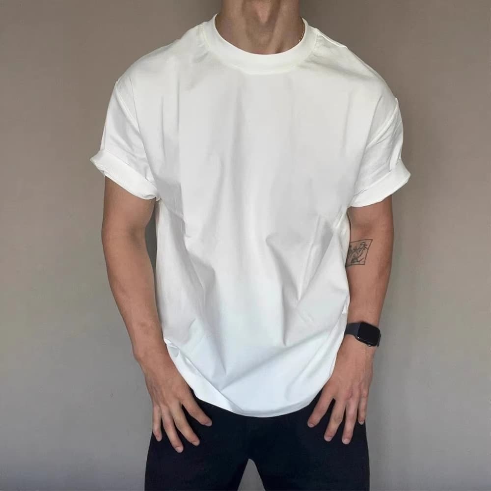 Cross-Border Men's Clothing 2026 Summer 305g Heavyweight T-Shirt Men's American Style Pure Cotton Trendy Brand Solid Color Short-Sleeve Youth Top