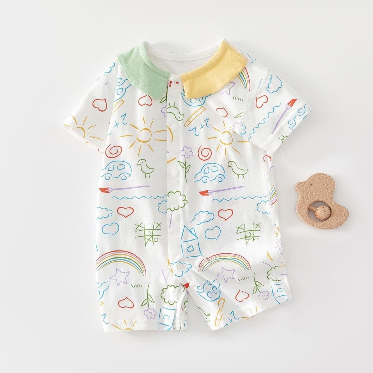 Newborn one-piece pure cotton boneless harem suit summer thin cartoon harem suit for male and female babies going out
