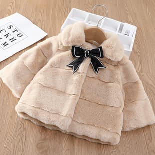 Girls Winter Faux Fur Coat - New Plush One-Piece Faux Rabbit Fur Short Jacket for Kids