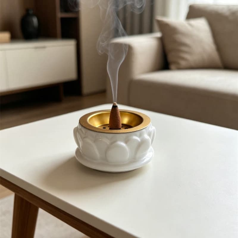 Middle Eastern Ceramic Incense Burner Home Indoor Agarwood Sandalwood Incense Burner Creative Lotus Incense Holder Ornament Buddhist Incense Tool Aromatherapy Burner
