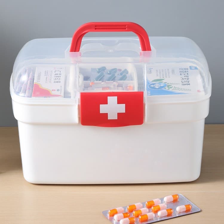 First-aid kit for home use, large capacity, double-layer, for emergency medical care, dormitory medicine storage, small medicine box, and first aid.