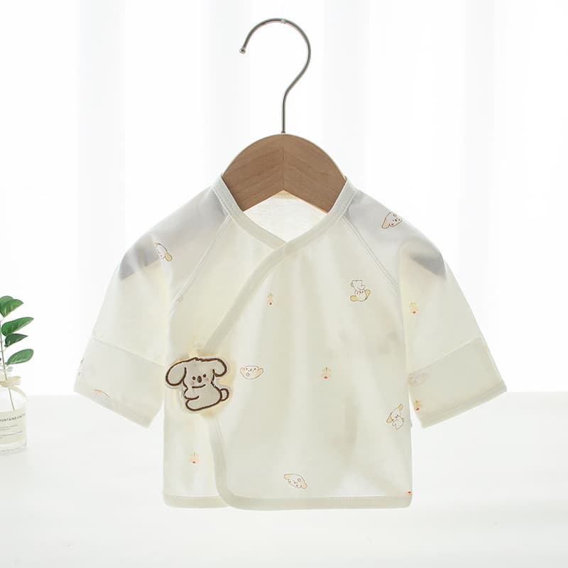 Summer Thin Newborn Half-Back Shirt, Pure Cotton Class A Double-Layer Belly Protection Baby Top, 0-3 Months Baby Monk Suit