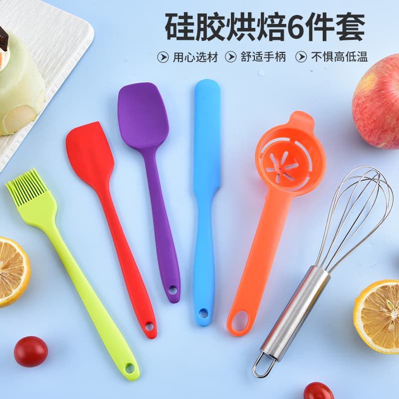 All-in-One Silicone Spatula and Oil Brush 6-Piece Set, Home Use Silicone Egg Beater Set Tools, Silicone Kitchenware