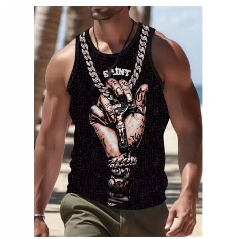 3D printed men's vest, animal gothic leopard print T-shirt, summer casual and good luck