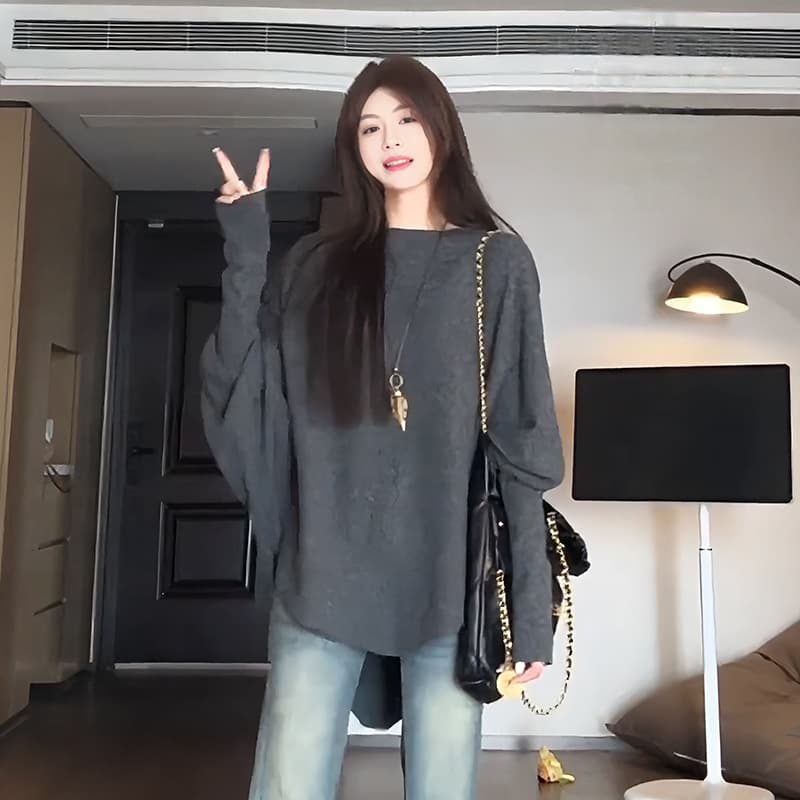 High-Quality Bulk ~ Thickened Maternity Autumn/Winter Irregular Retro Lazy Style Soft Batwing Sleeve Knit Sweater