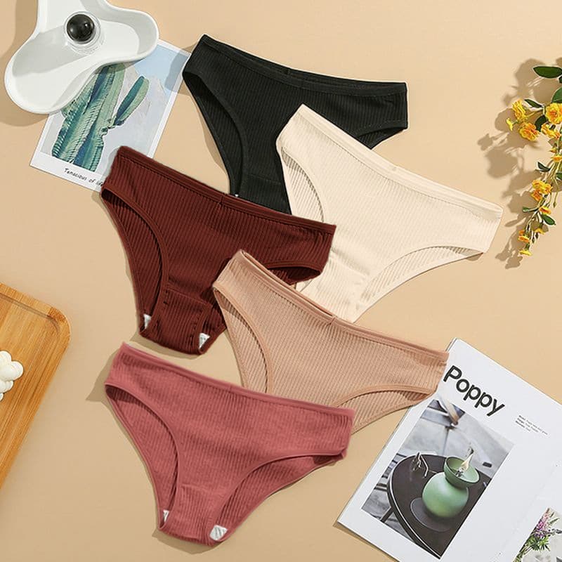 Cross-border Shein English Label Low Waist Women's Panties Cotton Underwear Triangle Panties Ribbed Underwear Plus Size Factory Direct
