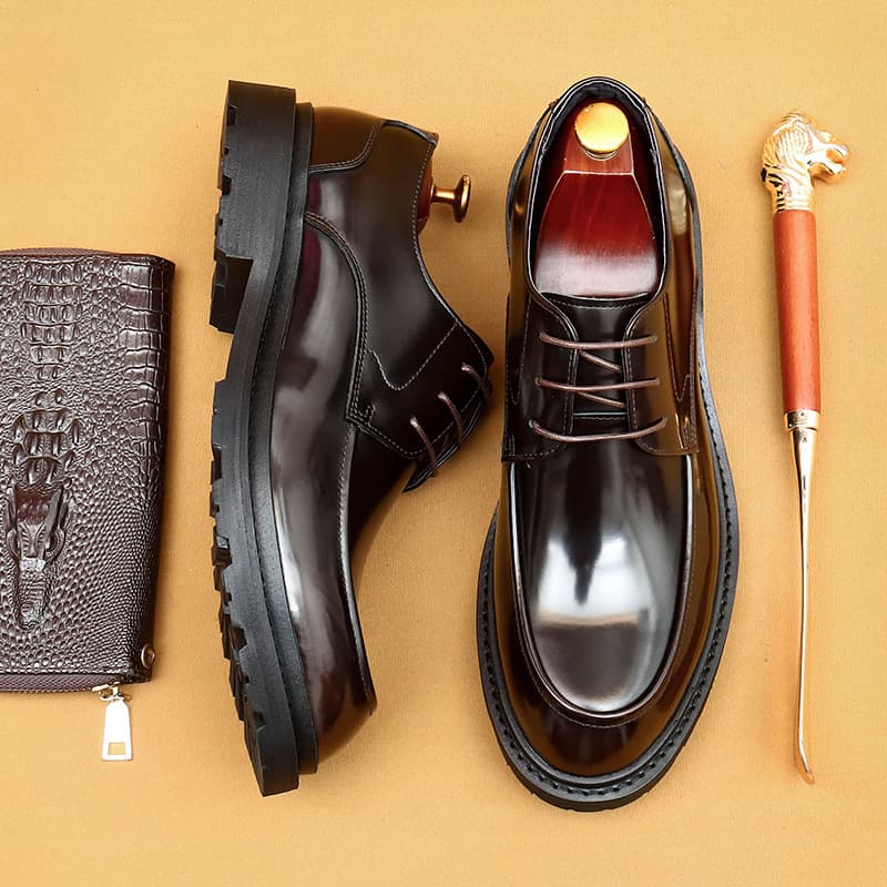 Casual British Style Men's Leather Shoes Business Formal Smooth Surface Thick Bottom Oxford Shoes Breathable Wear Resistant Rubber Sole
