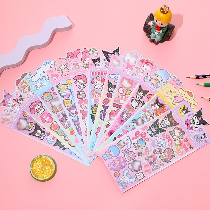 Mixed Sanrio Series Holographic Stickers Cartoon Cute DIY Journal Material Stickers Kuromi My Melody