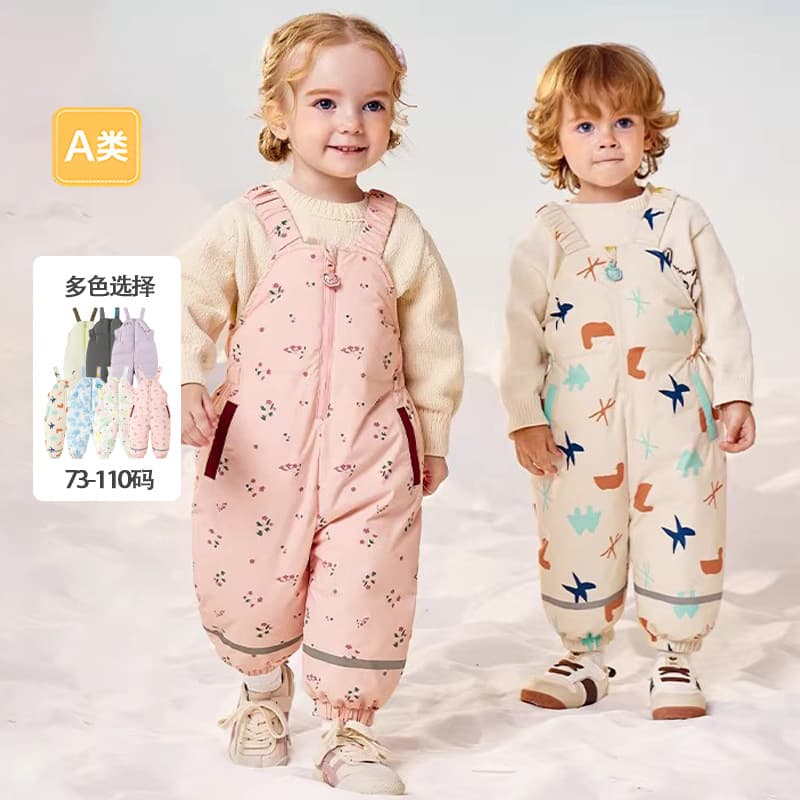 Children's Class A Down Bib Pants Thick Warm Belly Protection 2025 Baby Thick Fleece Down Pants for Boys and Girls Infants