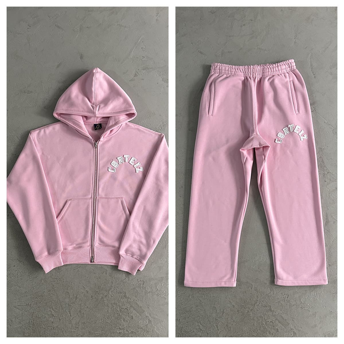 corteiz autumn and winter new patchwork hooded sweatshirt suit sweatpants hip-hop street style loose casual sweatshirt