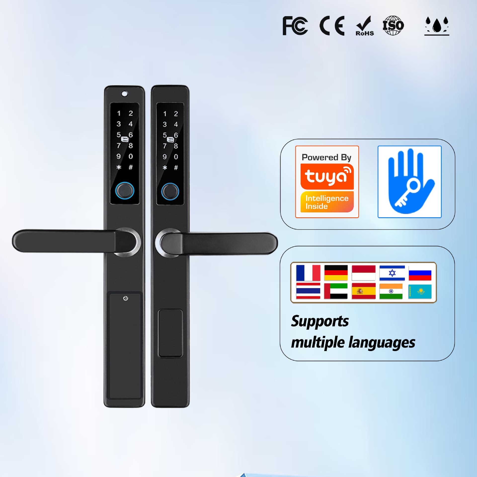 Stainless Steel Broken Bridge Aluminum Smart Waterproof Graffiti Password Lock, Narrow Door, Malay Language, Ultra-Short Lock Core, Double-Sided Fingerprint Lock