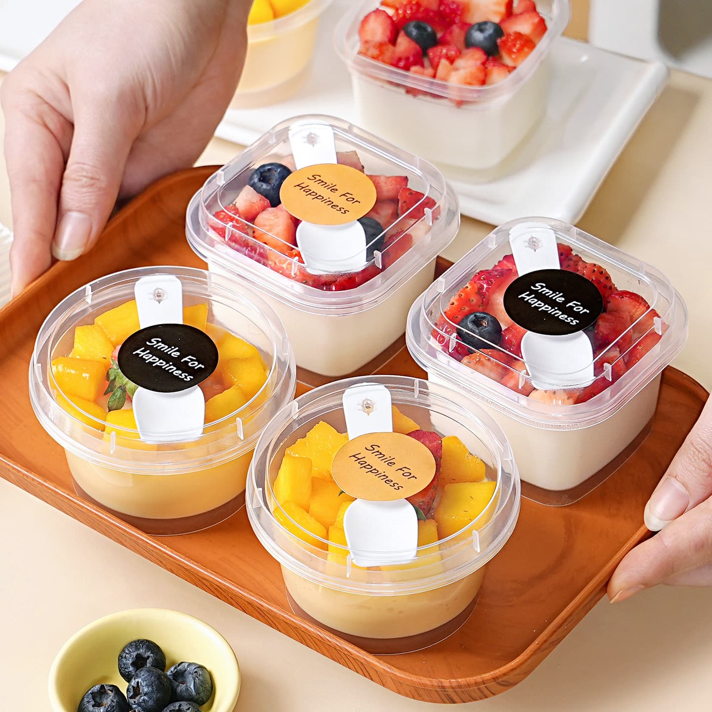 Coconut Milk Pudding Cup, Double-Skin Milk Dessert Cup, Disposable Fruit Yogurt Bowl, Takeaway Container with Spoon, Baking