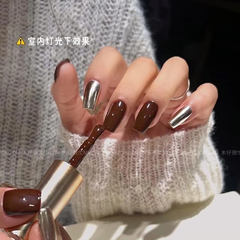 Xiaoying Manicure-15ml Brown Nail Polish Popular Maillard Black White Nail Polish Magic Mirror Powder