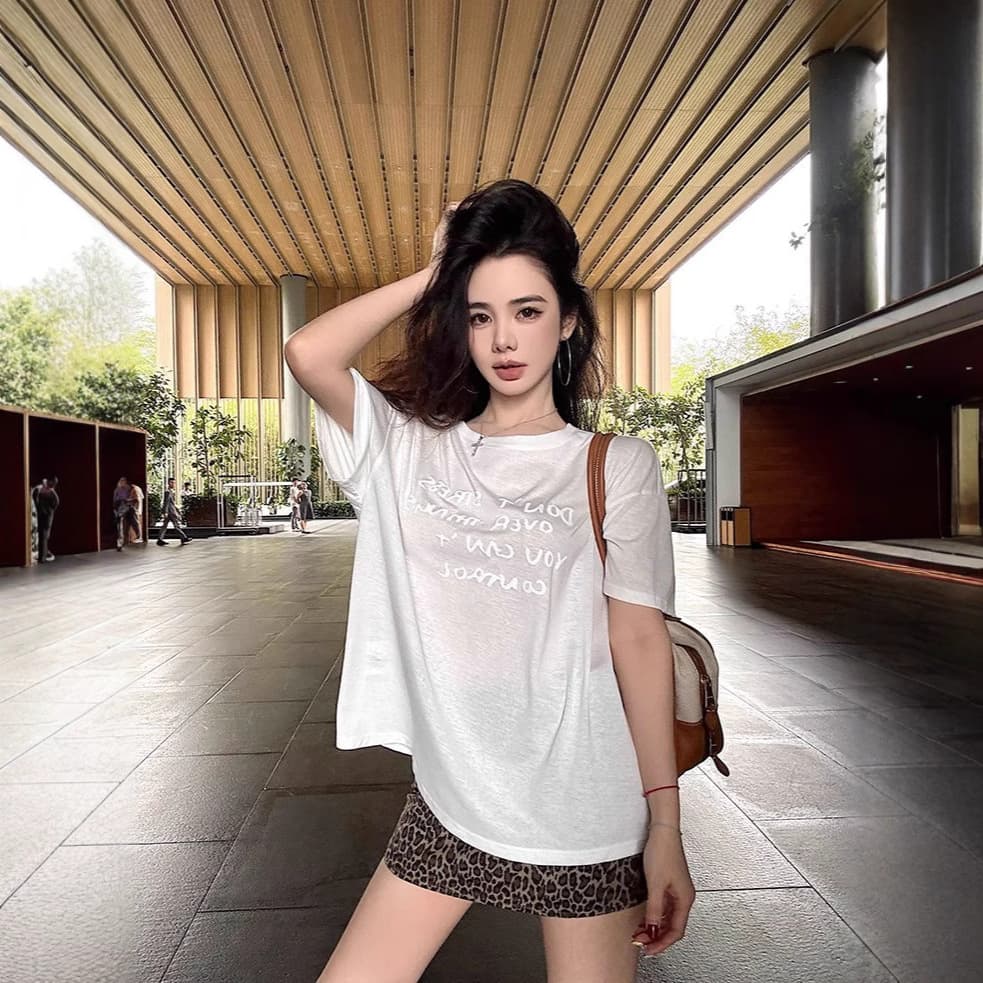 【Factory Stock】Letter Print Short Sleeve T-Shirt for Women Summer Versatile Street Style Top
