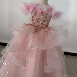 Girls' Formal Dress Birthday Stunning Pink High-End Host Girl Princess Dress Children's Piano Performance Costume