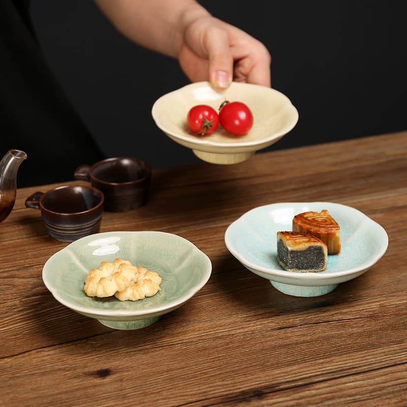 Chinese Ceramic Dessert Plate, Home Use Dried Fruit and Candy Plate, Pastry Tray for Restaurant, Tea Room, Stove Boiling Tea, Snack Tray