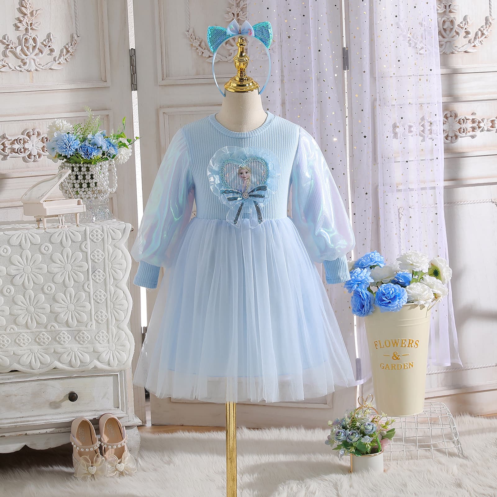 Girls Elsa Princess Dress Spring Children Fashionable Dress New Tulle Skirt Little Girl Autumn Elsa Dress