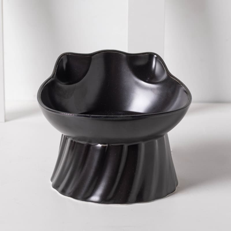 Black Ceramic Cat Bowl Double Bowl Water and Food Dish with Wooden Stand Anti-Tip Pet Bowl