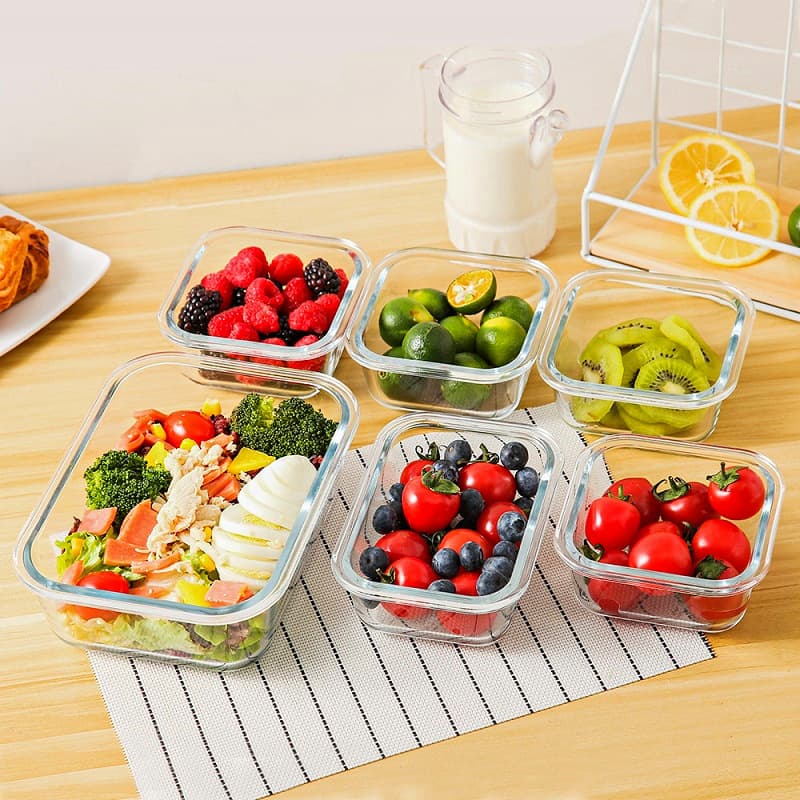 Glass lunch box large capacity bento box for office workers, microwave-safe with lid set, refrigerator sealable fresh-keeping bowl.