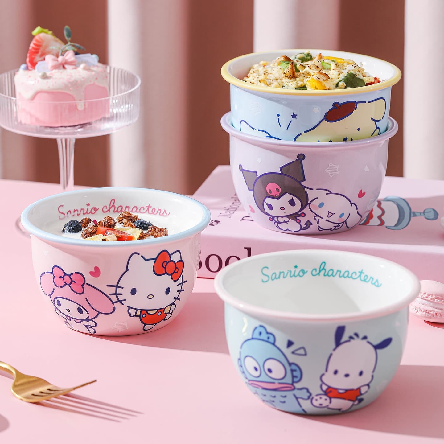 Sanrio Ceramic Bowl 4.7-Inch Rice Bowl Kuromi Kids Tableware Single-Serving Home High-Aesthetic