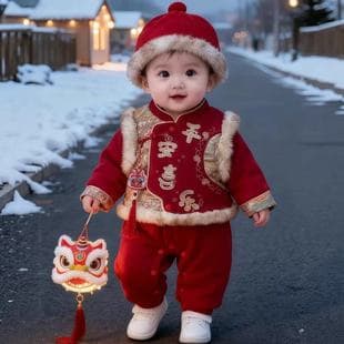 Baby Winter Clothes Warm Wear Outwear Romper Chinese Style Baby New Year Suit Full Moon Birthday Dress Festive Hahnsuit