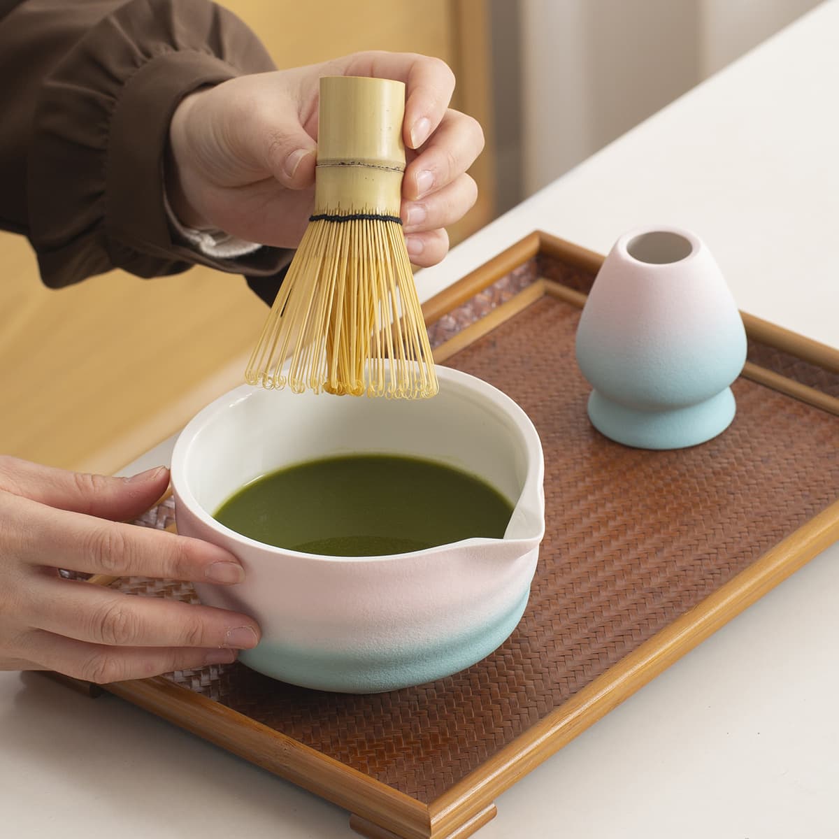 Cross-border Japanese matcha tea set, matcha bowl with spout, tea whisk, Hyakuhon-stand complete set, new Song Dynasty tea ceremony utensils