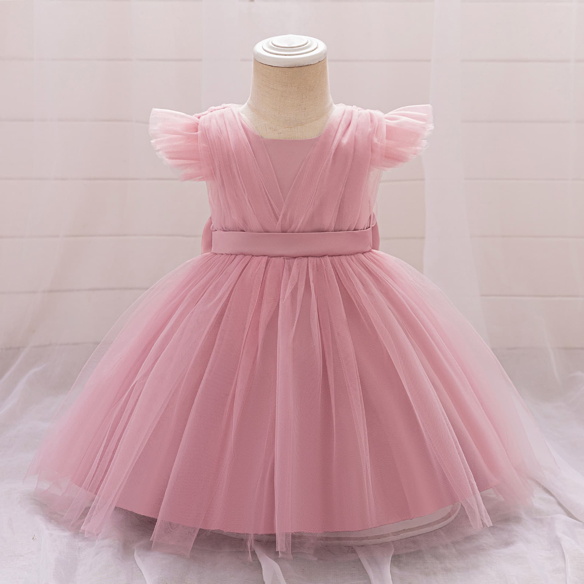 Children's Princess Skirt with Flying Sleeves Mesh Gown for Girls Birthday Party Dress Frock for One Year Old Baby Girl
