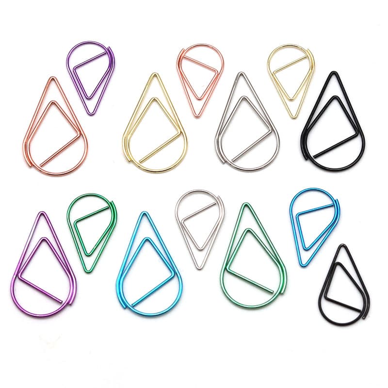 Cute teardrop paper clips office supplies creative paper clips spiral clips bookmarks gold paper clips